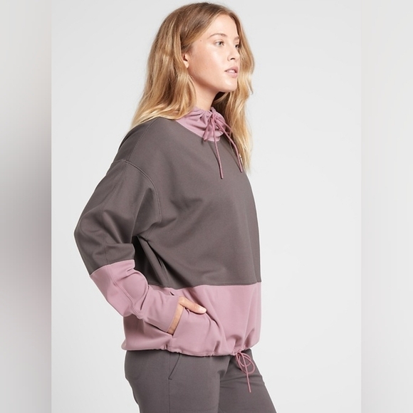 Athleta Hermosa Mock Neck Sweatshirt - shale/flora mauve - Picture 1 of 7